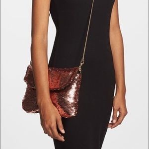 Deux Lux Ariel Convertible Rose Gold Sequin Clutch Crossbody
